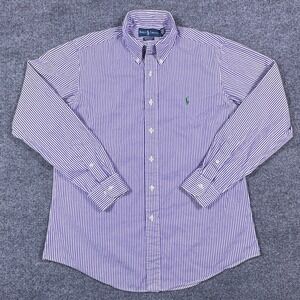Polo Ralph Lauren Dress Shirt Mens 16 34/35 Purple White Striped Cotton